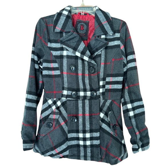 Brand New With Tags Dollhouse Double Breasted Plaid Jacket Peacoat - Picture 1 of 6